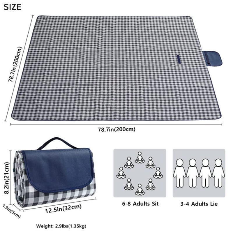 PUPOPIK Outdoor Picnic Blanket, XL Foldable Waterproof Sand Beach Mat, Extra Large 80x80in for Beach Camping Hiking Travel Family Concerts Portable Beach Blanketsï¼ˆDarke Blueï¼‰ - Image 4