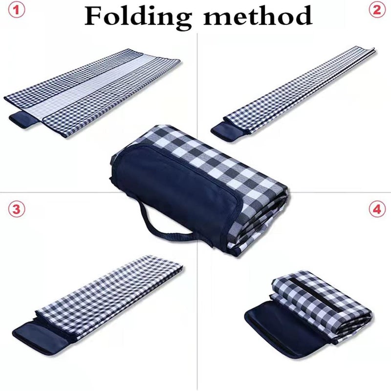 PUPOPIK Outdoor Picnic Blanket, XL Foldable Waterproof Sand Beach Mat, Extra Large 80x80in for Beach Camping Hiking Travel Family Concerts Portable Beach Blanketsï¼ˆDarke Blueï¼‰ - Image 5