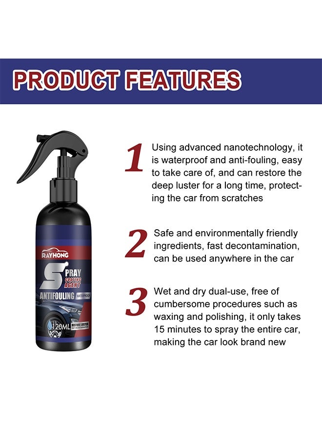RAYHONG Spray Coating Agent Antifouling Waterproof - High Protection Nano coating, anti-fouling, Enhanced gloss, 3 in 1 High Protection Quick Automotive Coating spray, towels and sponges (120ML) - Image 5