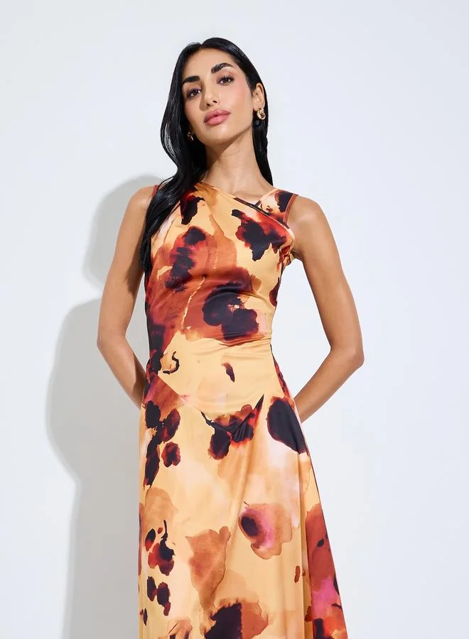 Styli Multi Tie-Dye Print Sleeveless A-Line Midi Dress