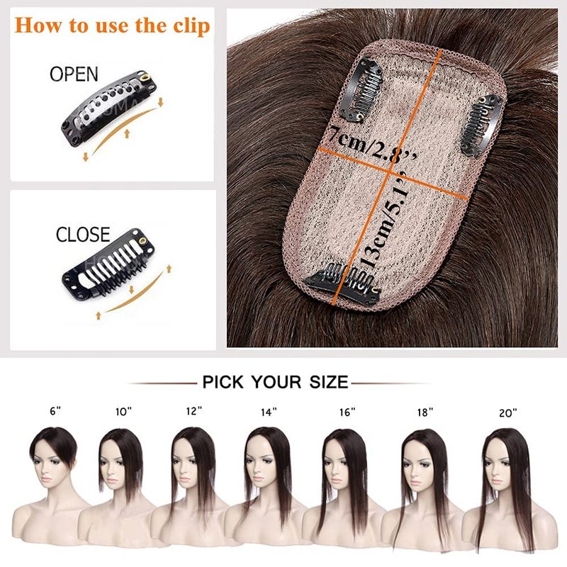 My Lady MY-LADY 150% Density Human Hair Toppers With Bangs For Women 10 Inch Dark Brown Silk Base Clip in Toppers Top Hair Pieces for Thinning Hair Hair Loss - Image 4