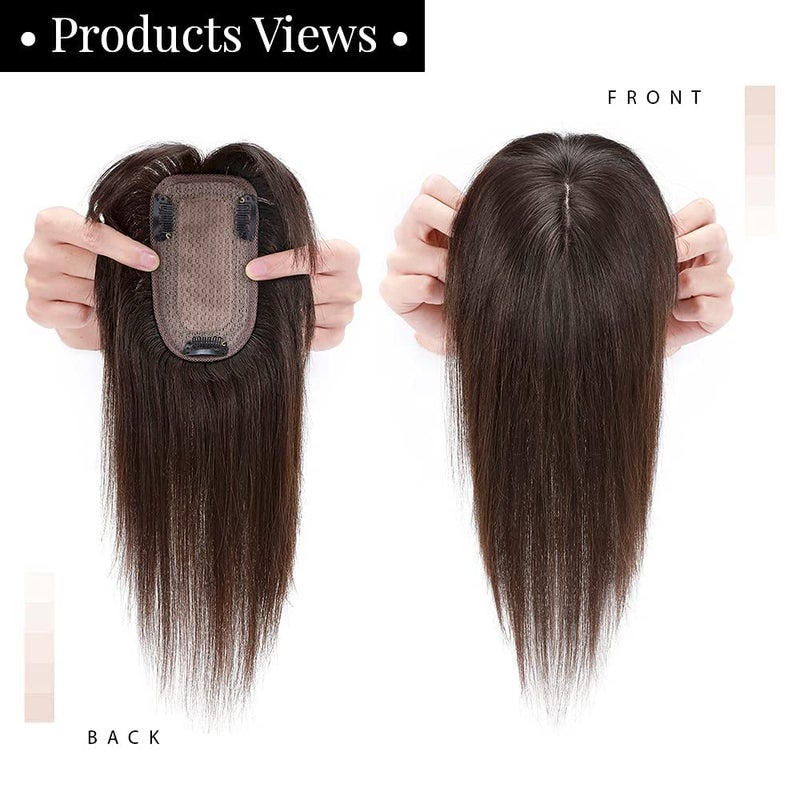 My Lady MY-LADY 150% Density Human Hair Toppers With Bangs For Women 10 Inch Dark Brown Silk Base Clip in Toppers Top Hair Pieces for Thinning Hair Hair Loss - Image 5