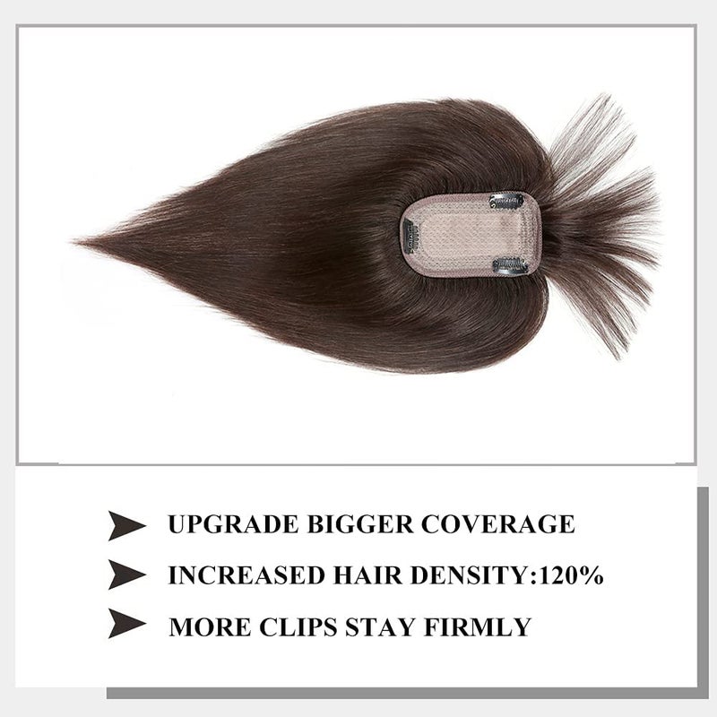 My Lady MY-LADY 150% Density Human Hair Toppers With Bangs For Women 10 Inch Dark Brown Silk Base Clip in Toppers Top Hair Pieces for Thinning Hair Hair Loss - Image 2