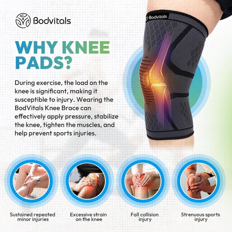 BODVITALS Knee Brace Compression Sleeve | Sports Knee Sleeve for Men and Women | Knee Brace for Running, Indoor & Outdoor Sports, Gym, Cycling, Football, Basketball and Weightlifting (Black, S) - Image 4