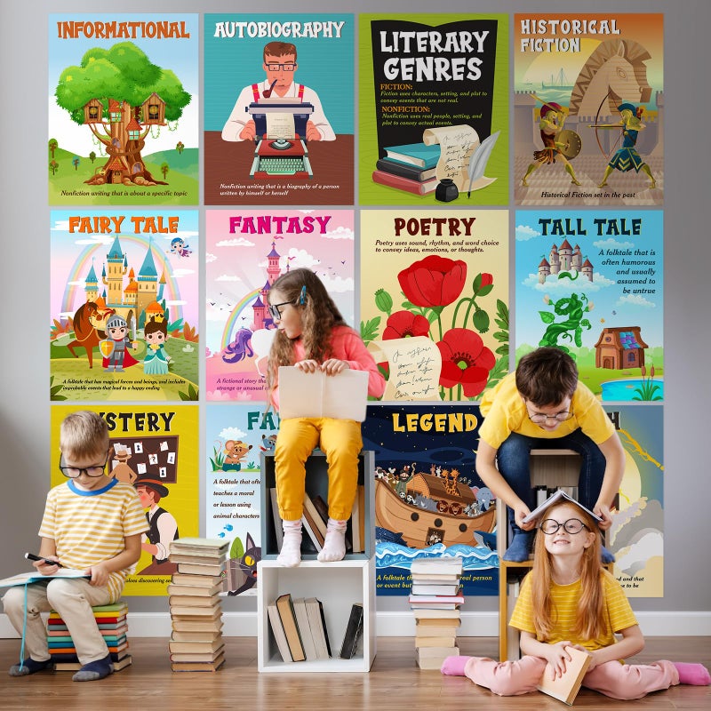 Pajean 17 Pcs Literary Genres Posters Literature Classroom Decor Reading Genre Educational Art Print Different Literary Bulletin Board Set for Elementary High School Classroom Wall Decoration - Image 5