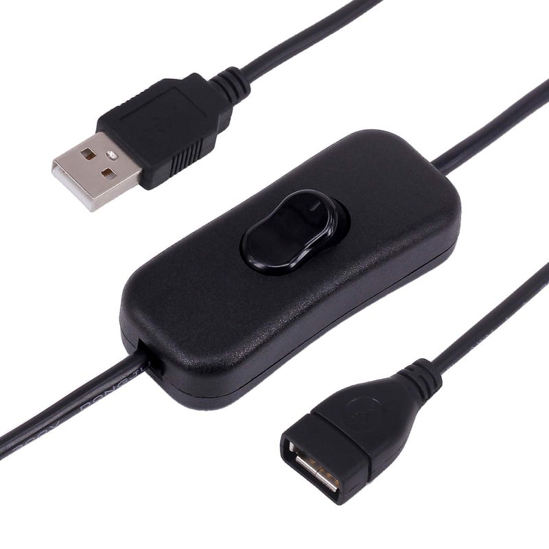 كابل USB مجموعة 3 قطع - كابل تمديد ذكر إلى أنثى مع مفتاح هزاز مدمج لجهاز تسجيل القيادة، مصباح مكتب LED، مروحة USB، شريط LED (مجموعة 3 قطع أسود) - Image 2