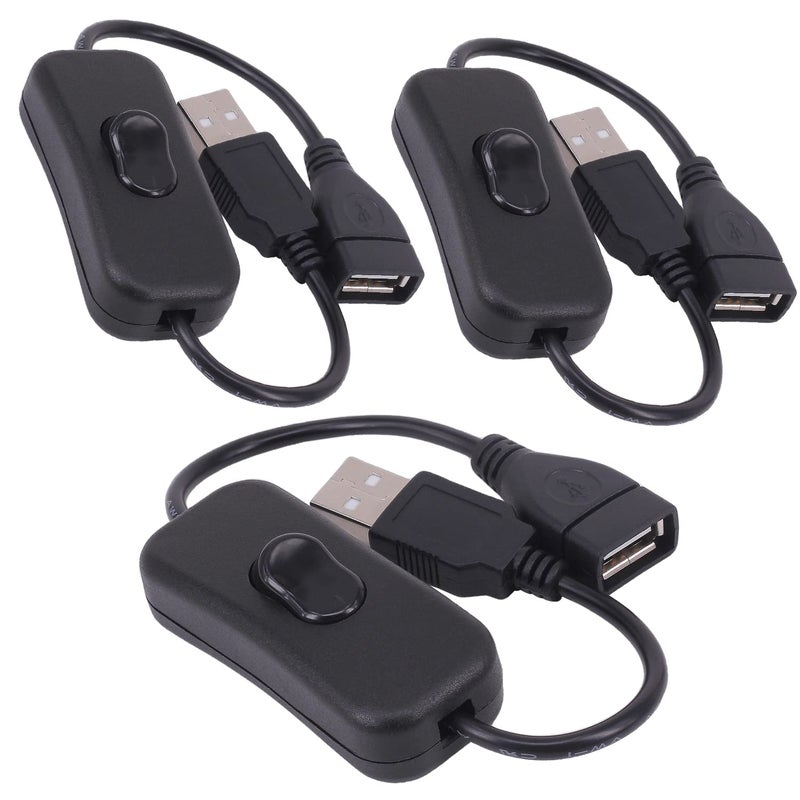 كابل USB مجموعة 3 قطع - كابل تمديد ذكر إلى أنثى مع مفتاح هزاز مدمج لجهاز تسجيل القيادة، مصباح مكتب LED، مروحة USB، شريط LED (مجموعة 3 قطع أسود) - Image 1