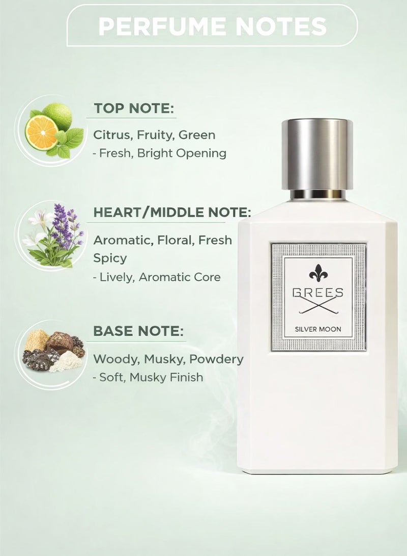 Cavalier Perfume Luxury Unisex Perfume The Cavalier Grees Silver Moon Perfume 100ml | Long Lasting Unisex Perfume with Fresh Fruity & Green Fragrance with Floral & Aromatic Touch | The Best Eau de Parfum For Men & Women - Image 2
