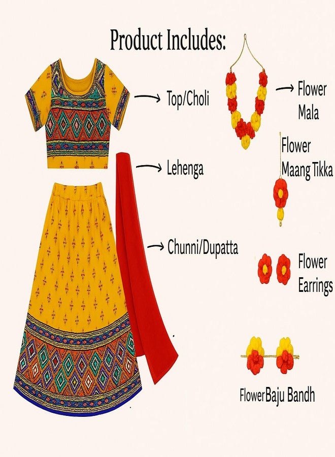 Sarvda Brocade Shree Krishna Dress For Baby Boy & Radha Dress For Girls | Janamashtami Dress | Fancy Dress Costume With Accessories Dhoti, Dupatta, Mukut Flute Complete Set, Ethnic Wear - Image 2