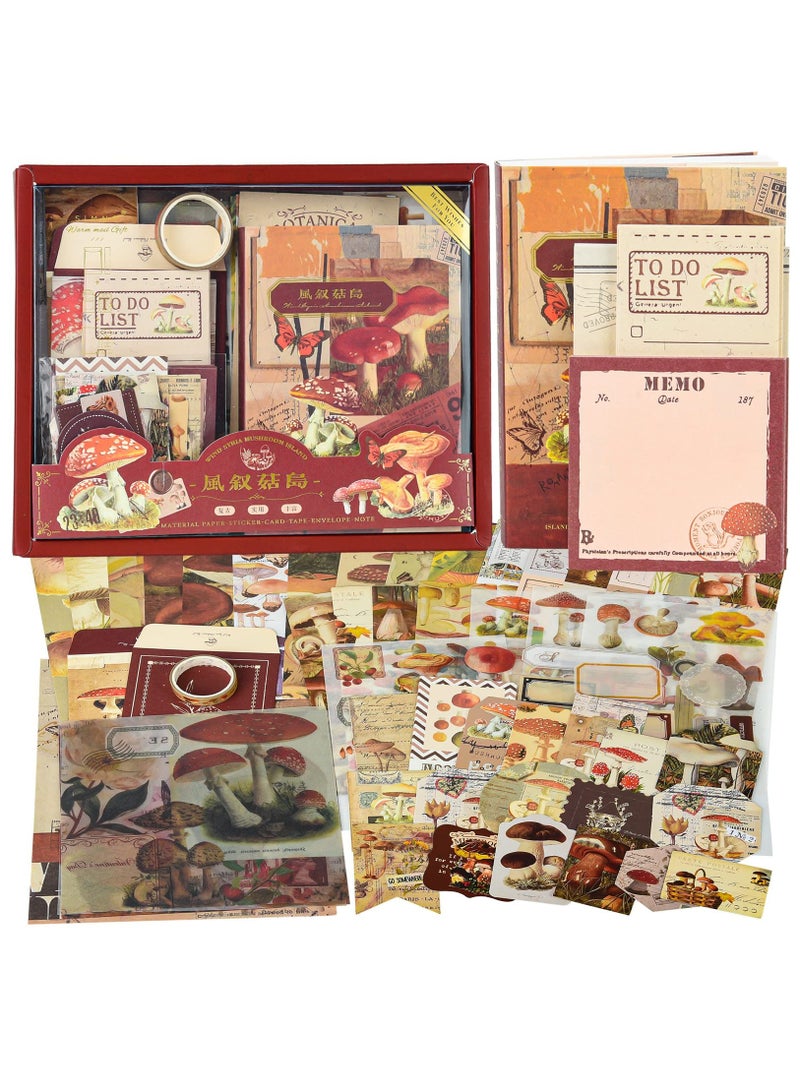 Aesthetic Scrapbook Kit, Bullet Junk Journal Kit with Journaling/Scrapbooking Supplies, Stationery, A6 Grid Notebook with Graph Ruled Pages DIY Scrapbook Gift for Teen Girl Kid (Mushroom Forest)  - Image 1
