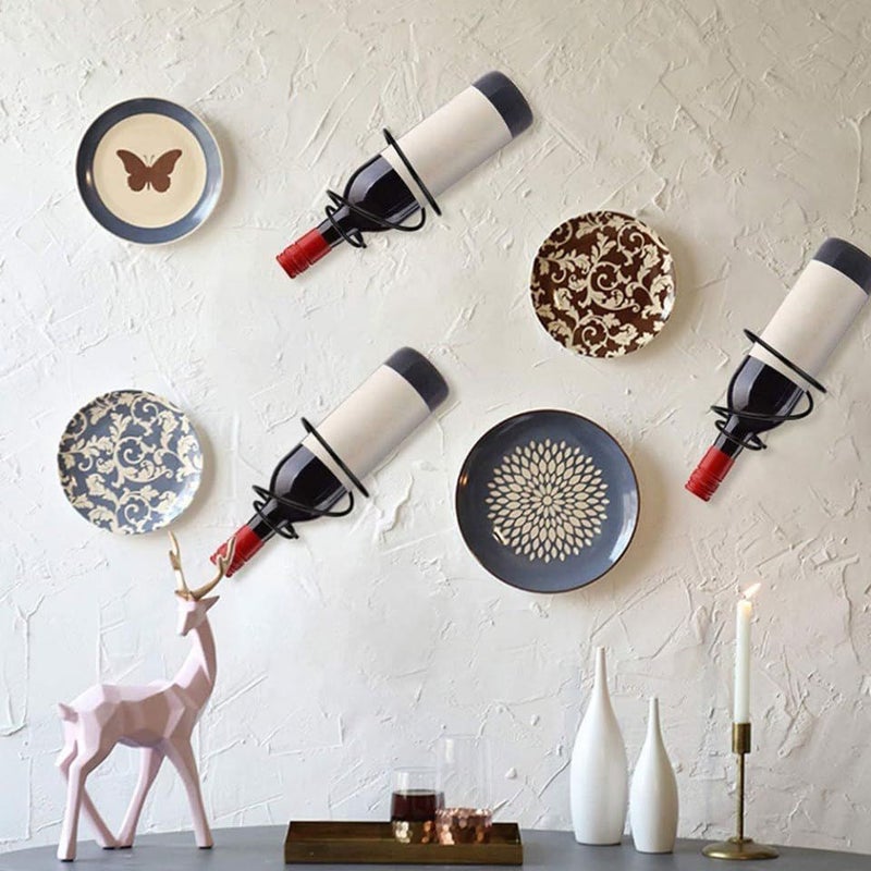 Black Iron Wall Mounted Wine Bottle Holder Rack Set Of 4 For Kitchen Home Display - Image 5