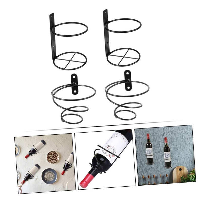Black Iron Wall Mounted Wine Bottle Holder Rack Set Of 4 For Kitchen Home Display - Image 4