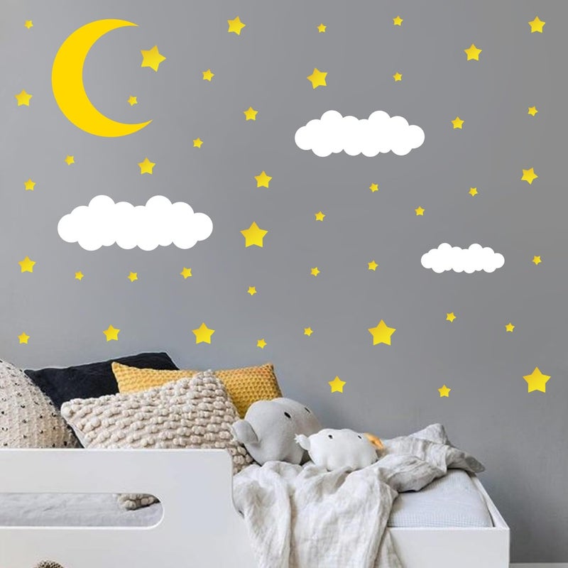 Kasubeso Vinly Cloud Moon and Star Wall Decal for Girls Room, Living Room Decoration, 1 Sheet, 49 PCS, DIY, Removable, Indoor Use - Image 2