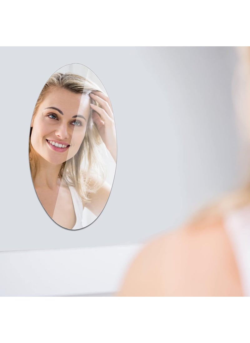 Bosoner - BOSONER Plastic Oval Shape Self Adhesive Mirror Sticker For Wall On Tiles Bathroom Bedroom Living Home House (Wall Mirror),White - Image 1