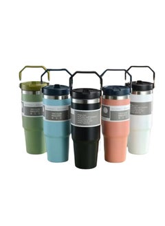 Mug with Handle and Straw Lid, 900ml Vacuum Insulated Stainless Steel Tumbler, BPA Free Double Wall Design, Keeps Drinks Hot or Cold, Large Capacity for Home, Office, Travel (Black)