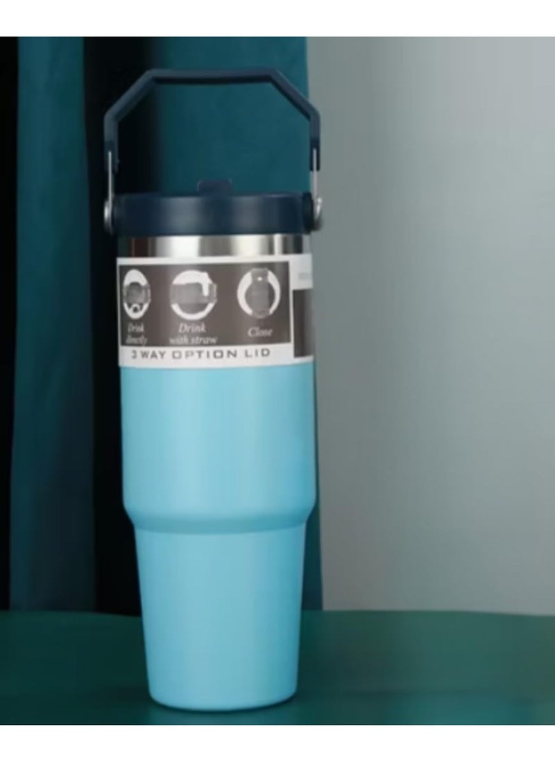 Generic - Mug with Handle and Straw Lid, 900ml Vacuum Insulated Stainless Steel Tumbler, BPA Free Double Wall Design, Keeps Drinks Hot or Cold, Large Capacity for Home, Office, Travel (Black) - Image 1