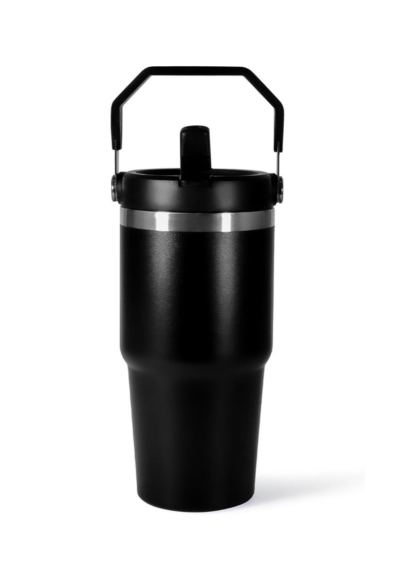 Generic - Mug with Handle and Straw Lid, 900ml Vacuum Insulated Stainless Steel Tumbler, BPA Free Double Wall Design, Keeps Drinks Hot or Cold, Large Capacity for Home, Office, Travel (Black) - Image 1