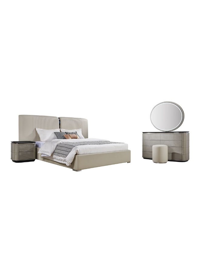 DANUBE HOME طقم سرير ملكي غرايسون 180X200 مع 2 طاولات جانبية، مرآة خزانة مع إضاءة LED وكرسي - أثاث غرفة نوم أنيق باللون الرمادي/الفضي - خشب مصنّع و جلد صناعي - مثالي لغرف النوم الحديثة - Image 2