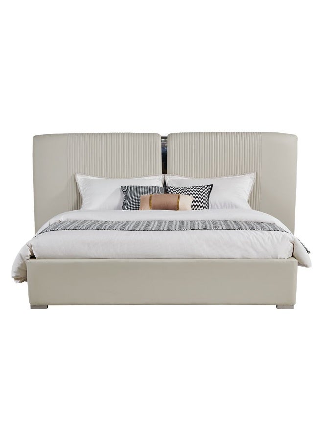 DANUBE HOME طقم سرير ملكي غرايسون 180X200 مع 2 طاولات جانبية، مرآة خزانة مع إضاءة LED وكرسي - أثاث غرفة نوم أنيق باللون الرمادي/الفضي - خشب مصنّع و جلد صناعي - مثالي لغرف النوم الحديثة - Image 3