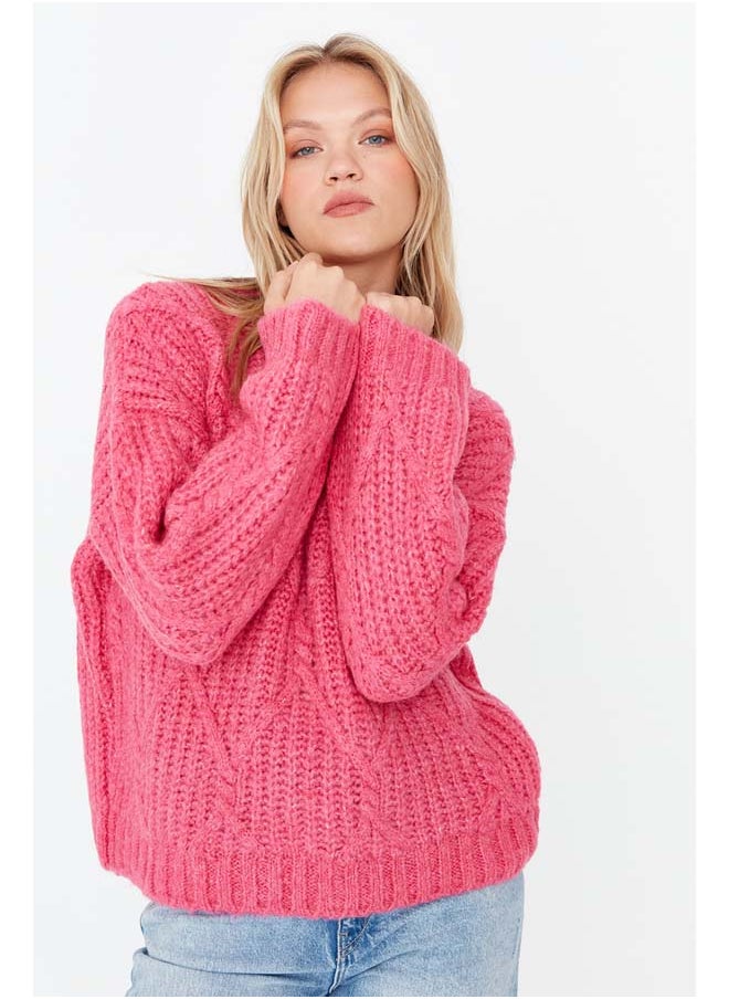 trendyol - Fuchsia Soft Textured Wide Fit Knitwear Sweater TWOAW23KZ01373 - Image 1