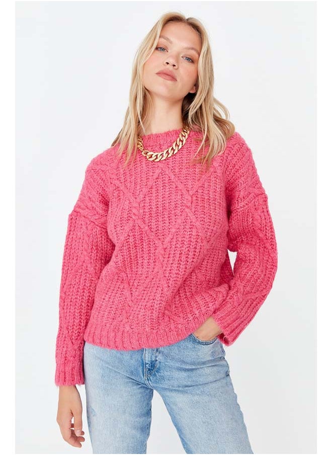 trendyol - Fuchsia Soft Textured Wide Fit Knitwear Sweater TWOAW23KZ01373 - Image 1