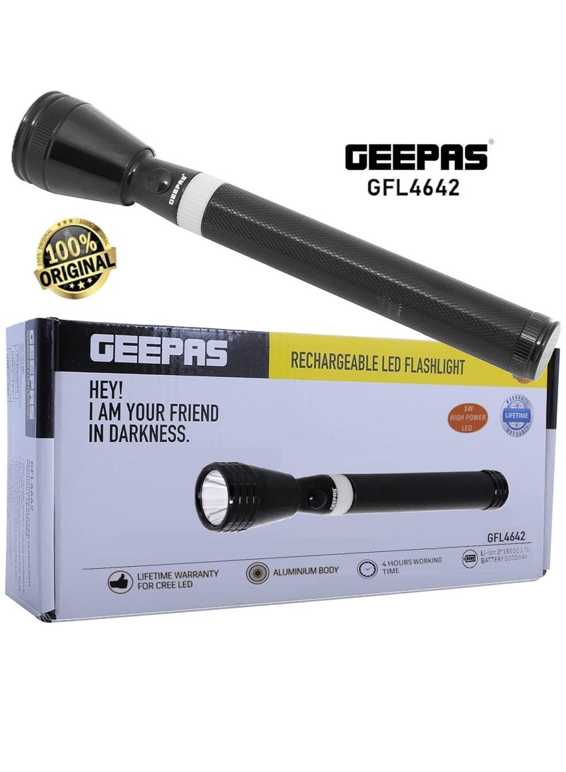 GEEPAS Rechargeable LED Flashlight - Geepas GFL4642 Rechargeable Led Flashlight - Torch With 1800 Meters Range, Portable Design &High capacity battery 5000 mAh - 4 Hours Working, Perfect For Camping Bicycle Hiking Emergency - Image 2