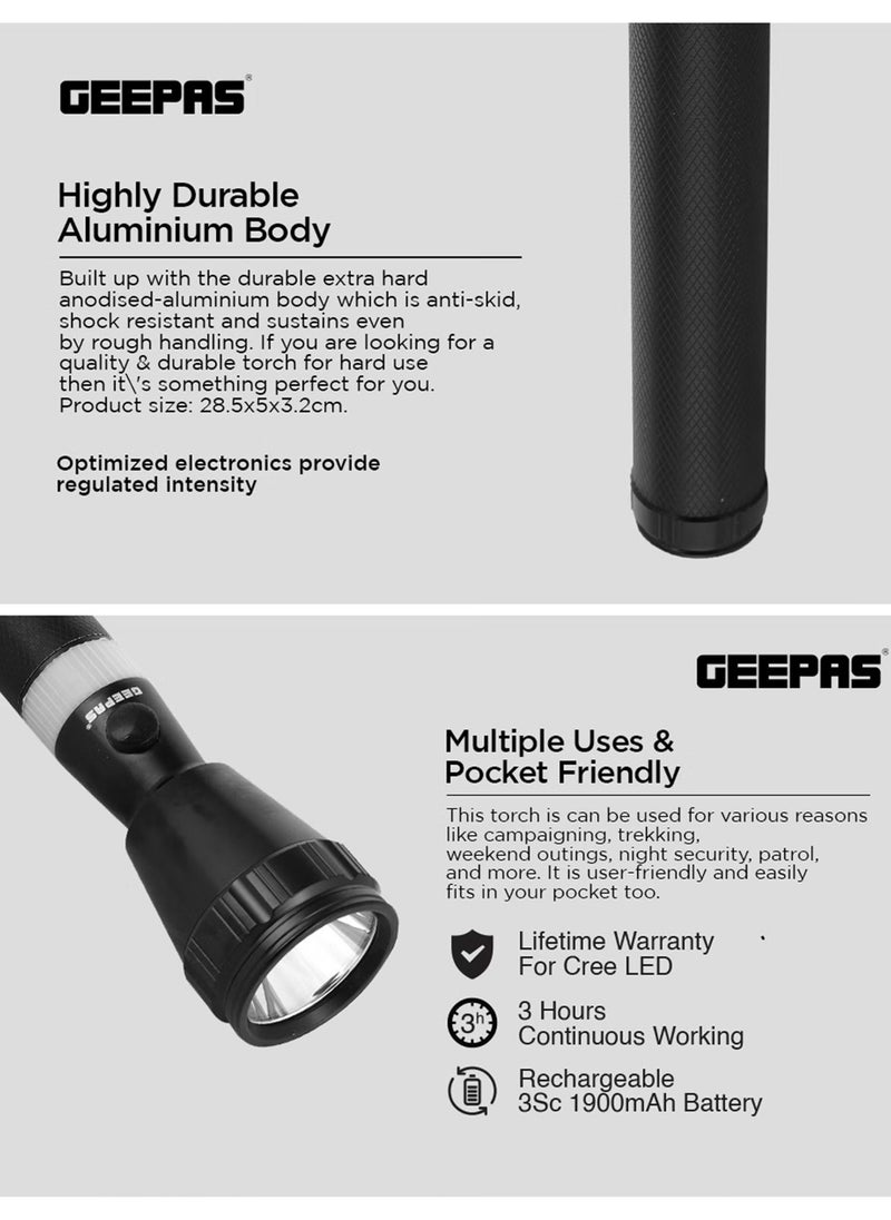 GEEPAS - Rechargeable LED Flashlight - Geepas GFL51031N Rechargeable Led Flashlight - Torch With 2000 Meters Range, Portable Design & 3 Hours Working |Perfect For Camping Bicycle Hiking Emergency, - Image 1