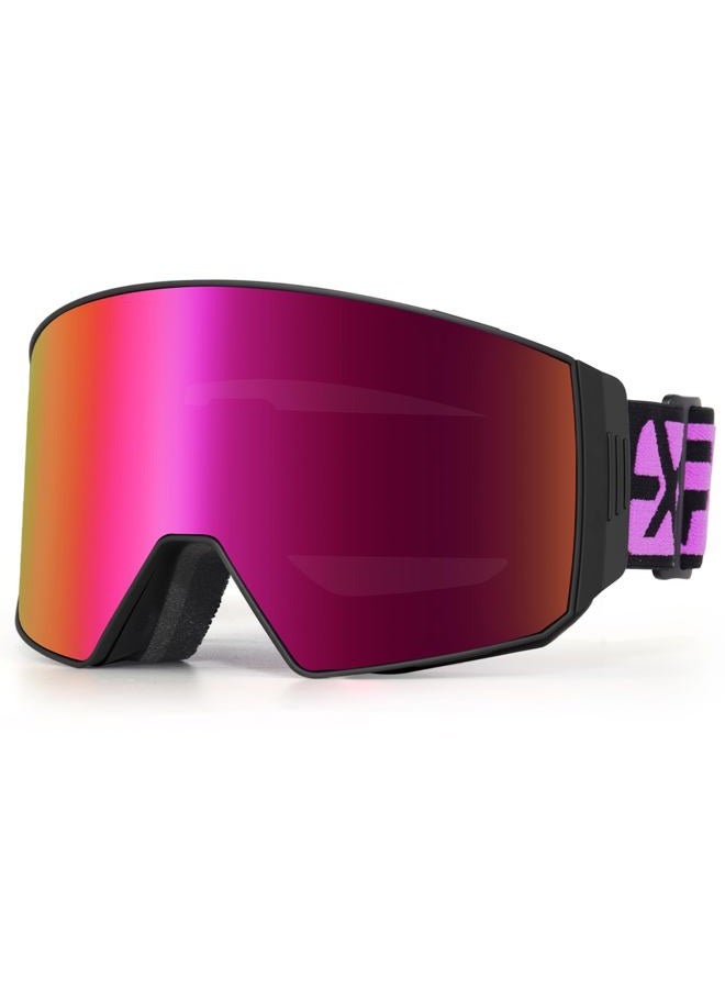 EXP VISION Ski Goggles Dual Lock Magnetic Snow Goggles Interchangeable Lens with Anti-Fog Panoramic Snowboard Goggles for Men & Women (Black-Burgundy) - Image 1