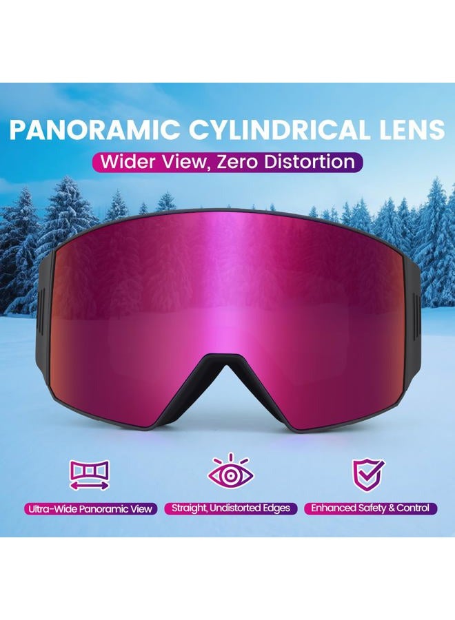 EXP VISION Ski Goggles Dual Lock Magnetic Snow Goggles Interchangeable Lens with Anti-Fog Panoramic Snowboard Goggles for Men & Women (Black-Burgundy) - Image 2