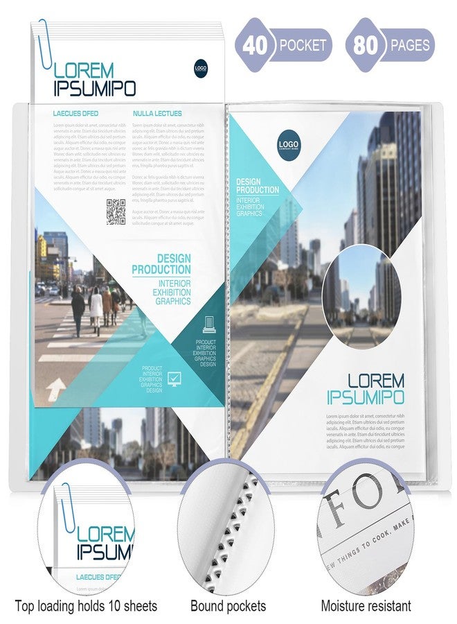 Marspark 6 Pcs Binder with Plastic Sleeves Large 8.5" x 11" Display Presentation Book 40 Pocket 80 Pages Art Portfolio Folder Clear Sheet Protector for Photo Document (White) - Image 4