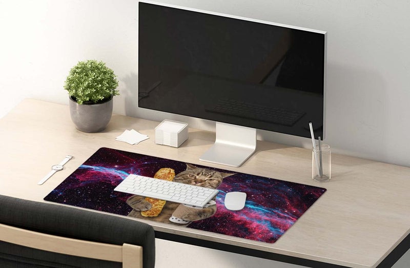SSOIU Extended Mouse Pad, XXL Gaming Mouse Pads, Large Big Mousepad Laptop Computer Keyboard Mat Desk Pad with Non-Slip Base Stitched Edge for Gaming Office, 35.5 x 15.7 inch, Funny Cat - Image 5
