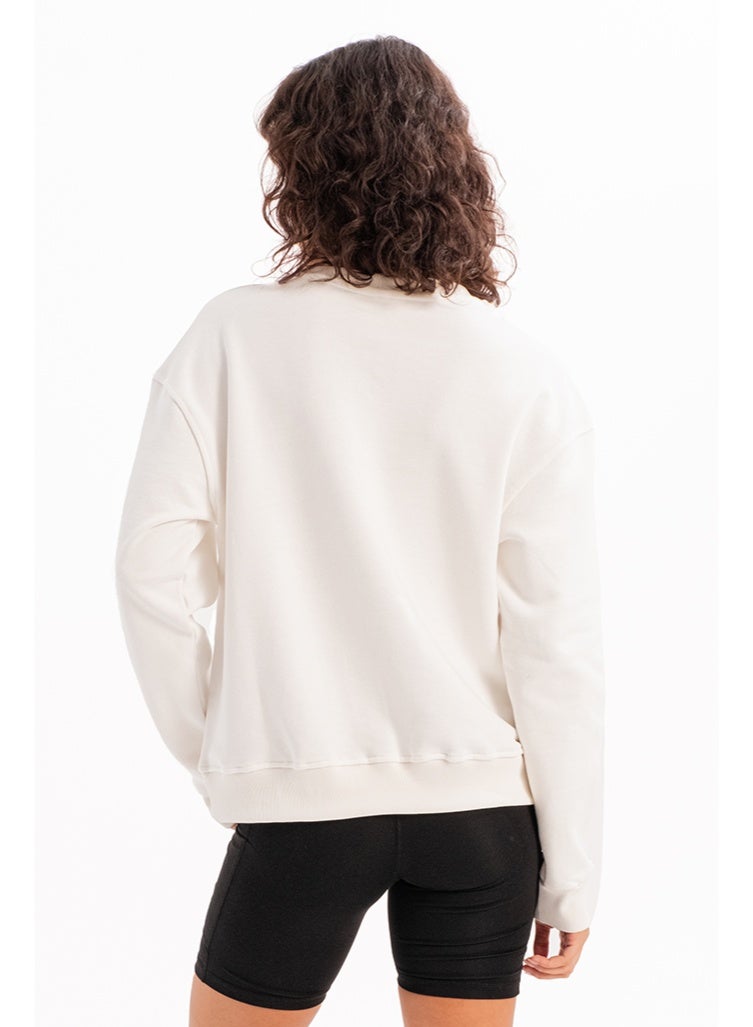 JUSTEVER Crew Neck Basic Pattern Ecru Women's Sweatshirt Tracksuit Top - Aura - Image 5