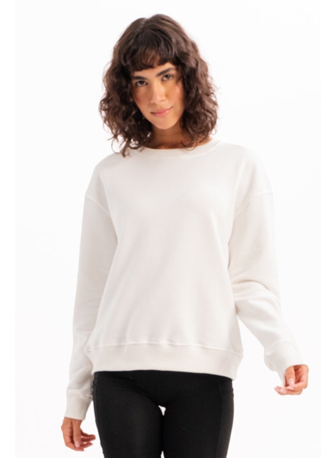 JUSTEVER Crew Neck Basic Pattern Ecru Women's Sweatshirt Tracksuit Top - Aura - Image 3