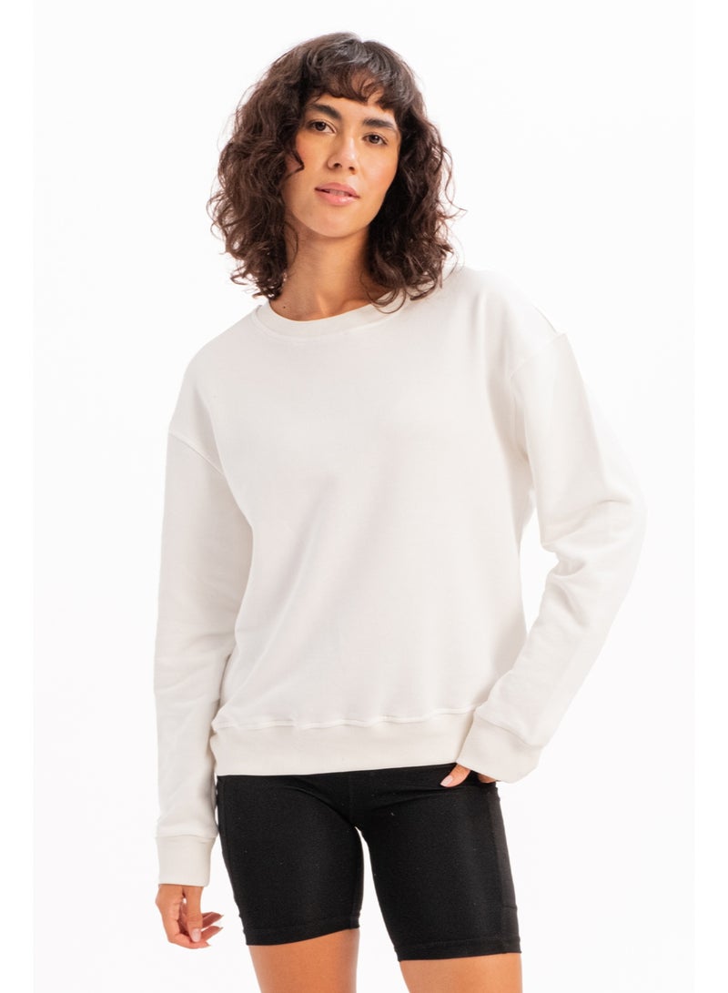 JUSTEVER Crew Neck Basic Pattern Ecru Women's Sweatshirt Tracksuit Top - Aura - Image 1
