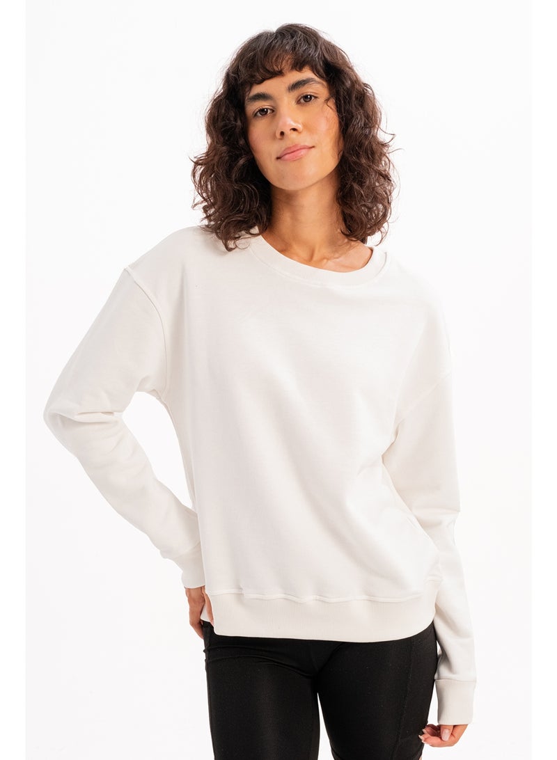 JUSTEVER Crew Neck Basic Pattern Ecru Women's Sweatshirt Tracksuit Top - Aura - Image 4