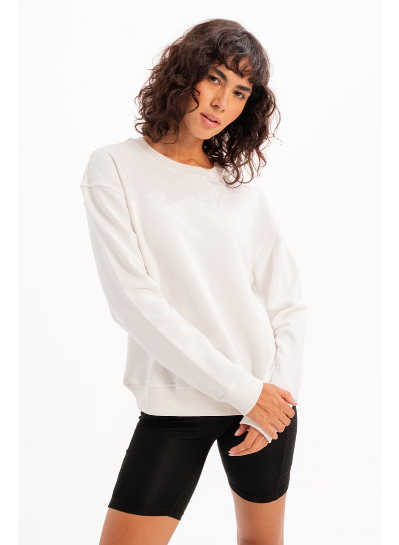 JUSTEVER Crew Neck Basic Pattern Ecru Women's Sweatshirt Tracksuit Top - Aura - Image 2
