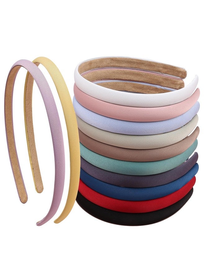 XIMA Solid Fabric Headbands for Women and Girls, 10mm Soft Satin Thin Non-Slip Hairbands, Set of 12 - Image 1
