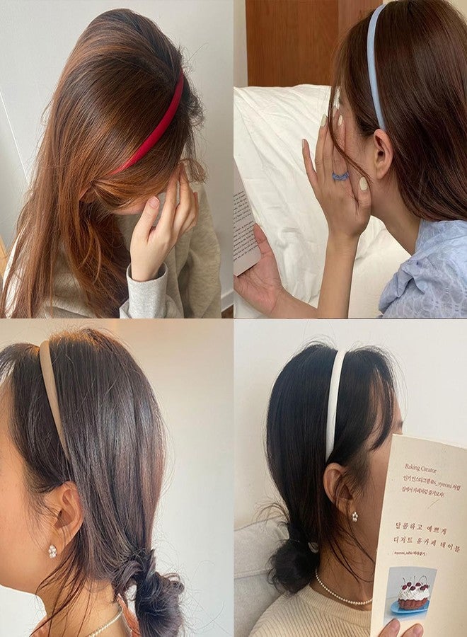 XIMA Solid Fabric Headbands for Women and Girls, 10mm Soft Satin Thin Non-Slip Hairbands, Set of 12 - Image 5