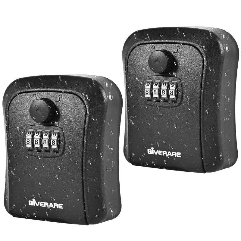 GIVERARE 2 PACK Key Lock Box, Wall Mount 4 Digits Combination Lockbox Outside, Waterproof Outdoor Key Hider for House Key, Resettable Safe Security Password Box with Mounting Kit-Black - Image 1