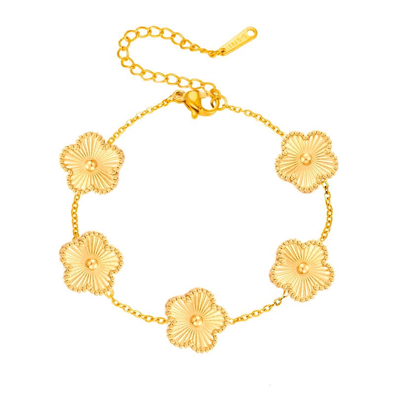 13mm Double-Sided Four-Leaf Clover and Five-Petal Flower Chain Bracelet – Gold Titanium Steel, Light Luxury Women's Jewelry