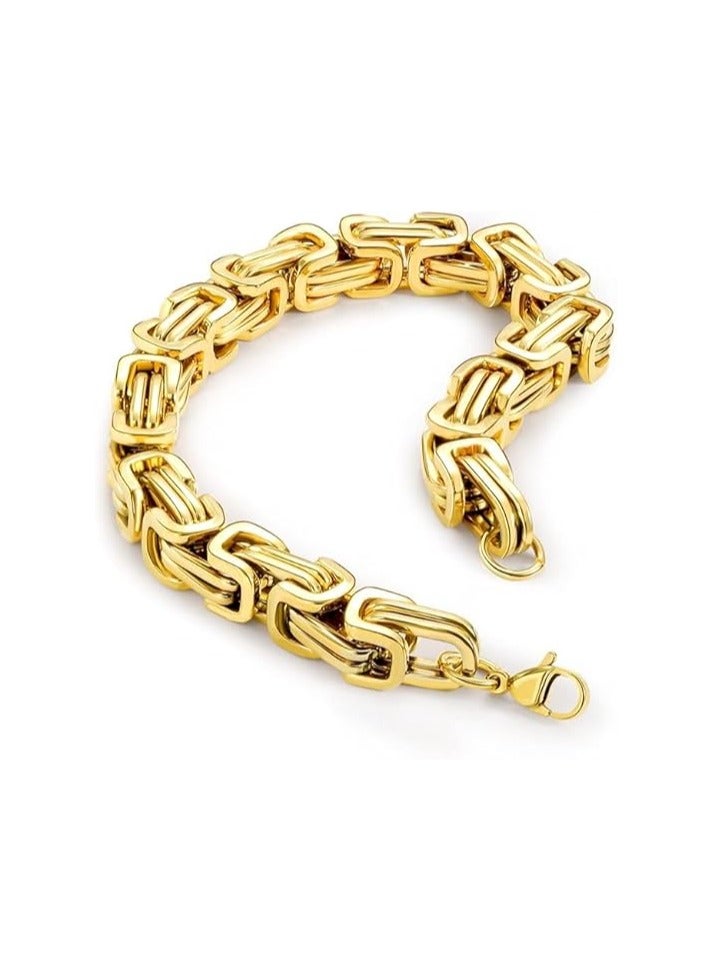 Fayrouz Jewellery Fayruz Jewelry 8.3mm Wide Flat Byzantine Stainless Steel Bracelet, Stylish Thick and Heavy Cuban Chain Bracelet for Men Women Boys, Waterproof Fits All - Image 1