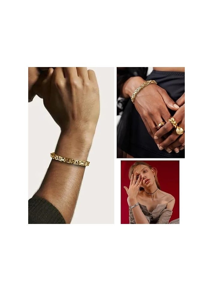 Fayrouz Jewellery Fayruz Jewelry 8.3mm Wide Flat Byzantine Stainless Steel Bracelet, Stylish Thick and Heavy Cuban Chain Bracelet for Men Women Boys, Waterproof Fits All - Image 2