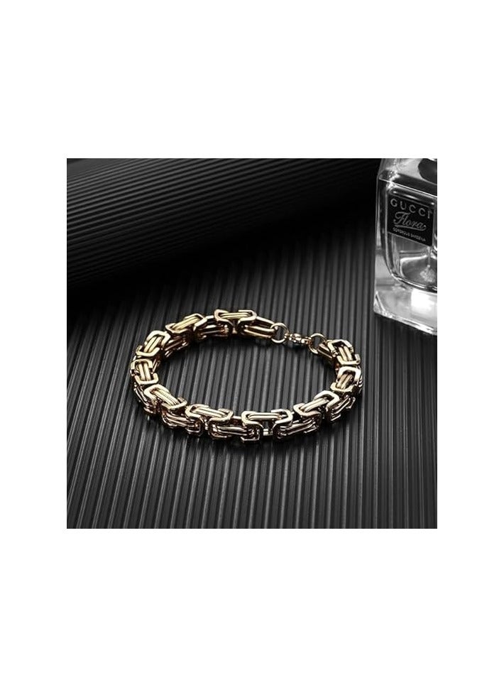 Fayrouz Jewellery Fayruz Jewelry 8.3mm Wide Flat Byzantine Stainless Steel Bracelet, Stylish Thick and Heavy Cuban Chain Bracelet for Men Women Boys, Waterproof Fits All - Image 4