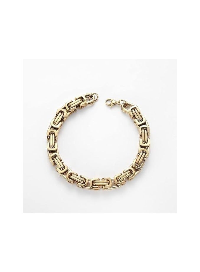 Fayrouz Jewellery Fayruz Jewelry 8.3mm Wide Flat Byzantine Stainless Steel Bracelet, Stylish Thick and Heavy Cuban Chain Bracelet for Men Women Boys, Waterproof Fits All - Image 5
