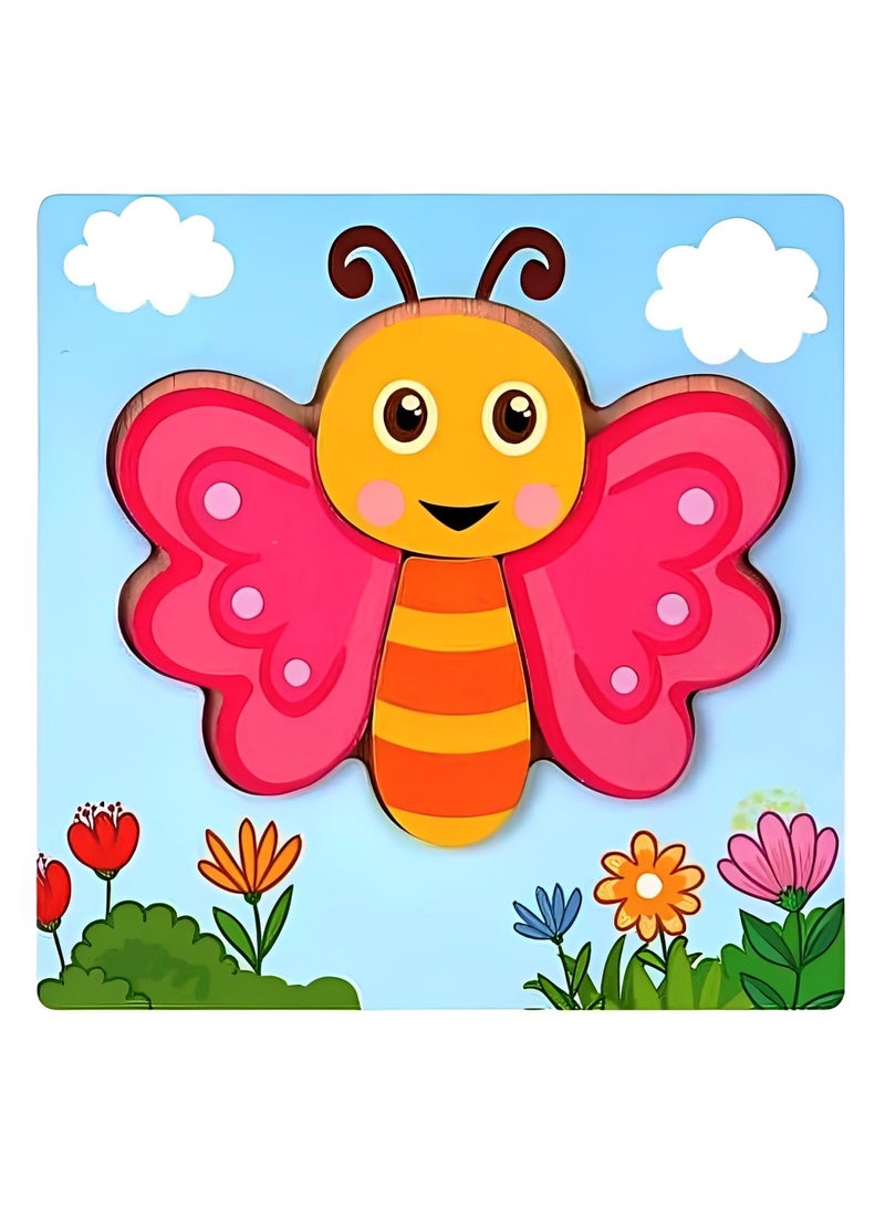Wooden 3D Jigsaw Puzzle Baby Butterfly Colored Shape, Teacher Parents Early Learning Support Tools, Attractive Colors and Patterns, Montessori Motor and Sensory Skills Develop Toys, Ideal Gift - Image 1