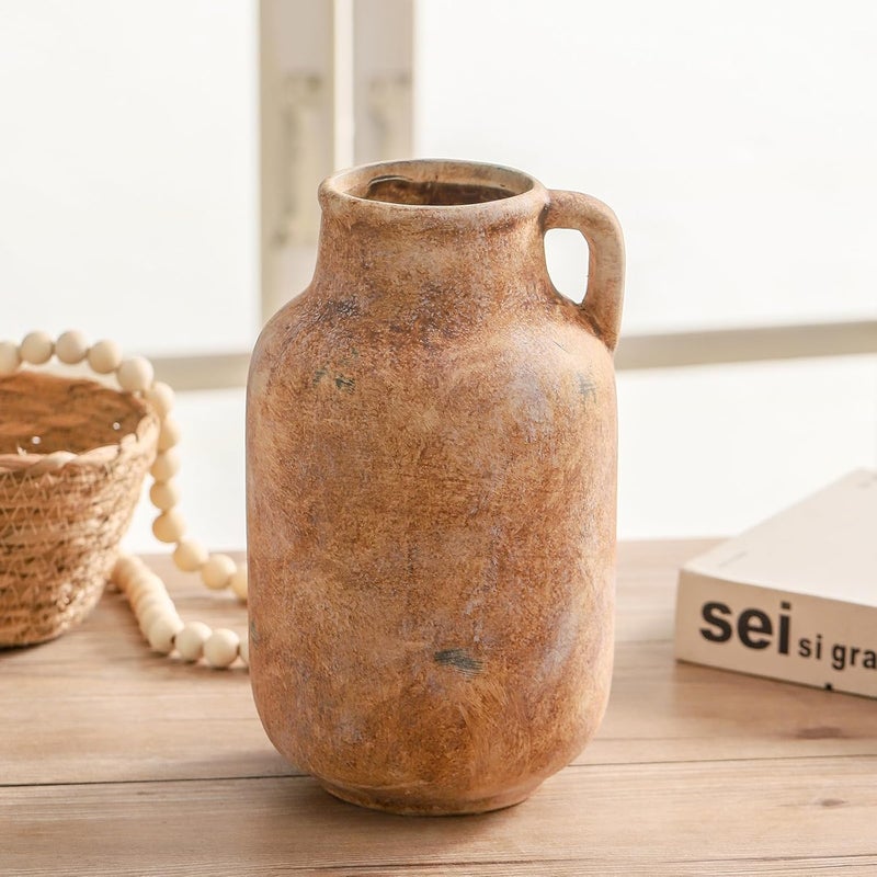 Vanselia Ceramic Flower Vase Home Decor - 9.7 Inch Large Table Flowers Vases Living Room Bedroom Plant Decorations Farmhouse Vintage for Kitchen Shelf Office Coffee Dining Desk House Women (Rust, 9.7") - Image 4