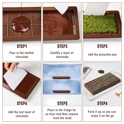 MoldBerry Deep Silicone Chocolate Bar Mold | Large & Thick Candy Bar Mould For Stuffed Chocolate | Big Mold For Knafeh, Pistachio, Dubai-Style Bars | Pack of 1,15.5X7.5X2 Cm - Image 4