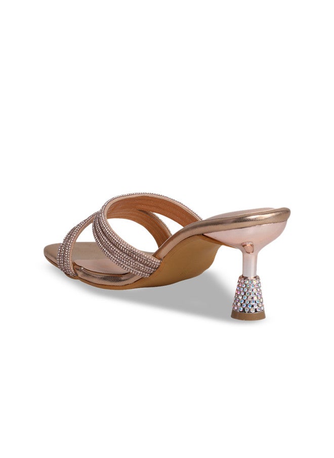 She Zone Embellished Gold Mules Heels for Women - Image 3