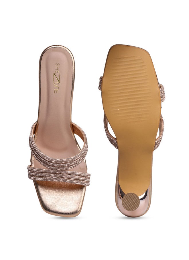 She Zone Embellished Gold Mules Heels for Women - Image 5