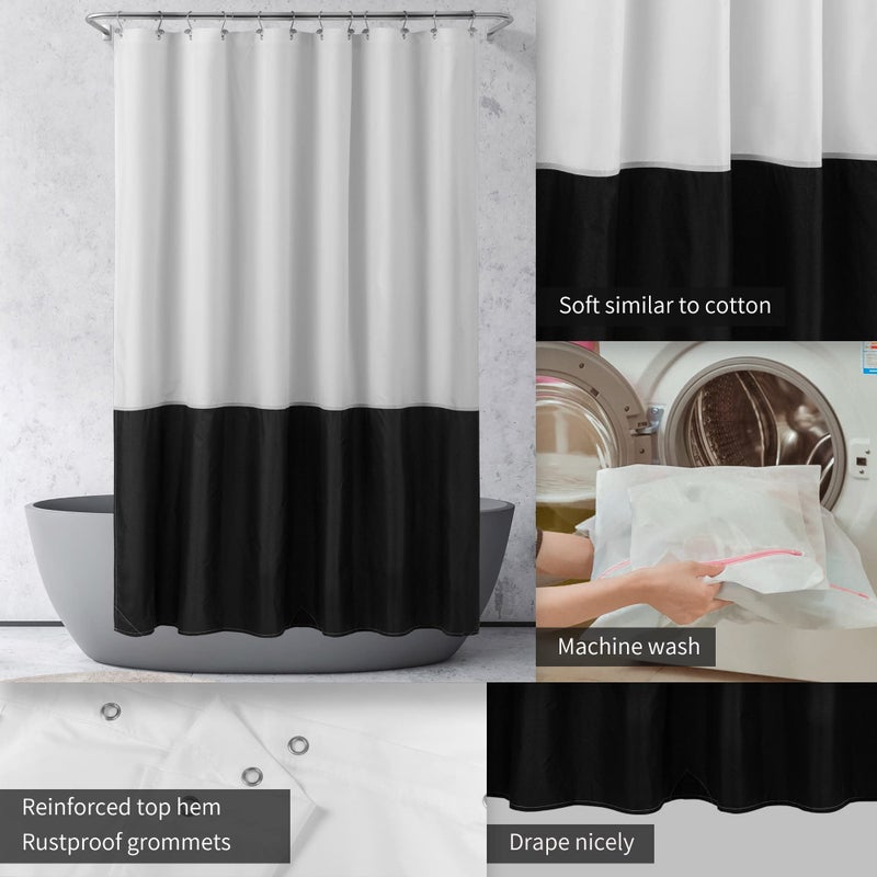 ALYVIA SPRING Waterproof Fabric Shower Curtain Liner - Soft & Light-Weight Cloth Shower Curtain with 3 Bottom Magnets, Hotel Quality & Machine Washable - Standard Size 72x72, Color Block Black and White - Image 3